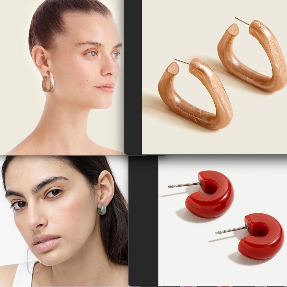 J.Crew Mini hard candy acetate hoops-AY748 & Made-in-Italy acetate angular hoop